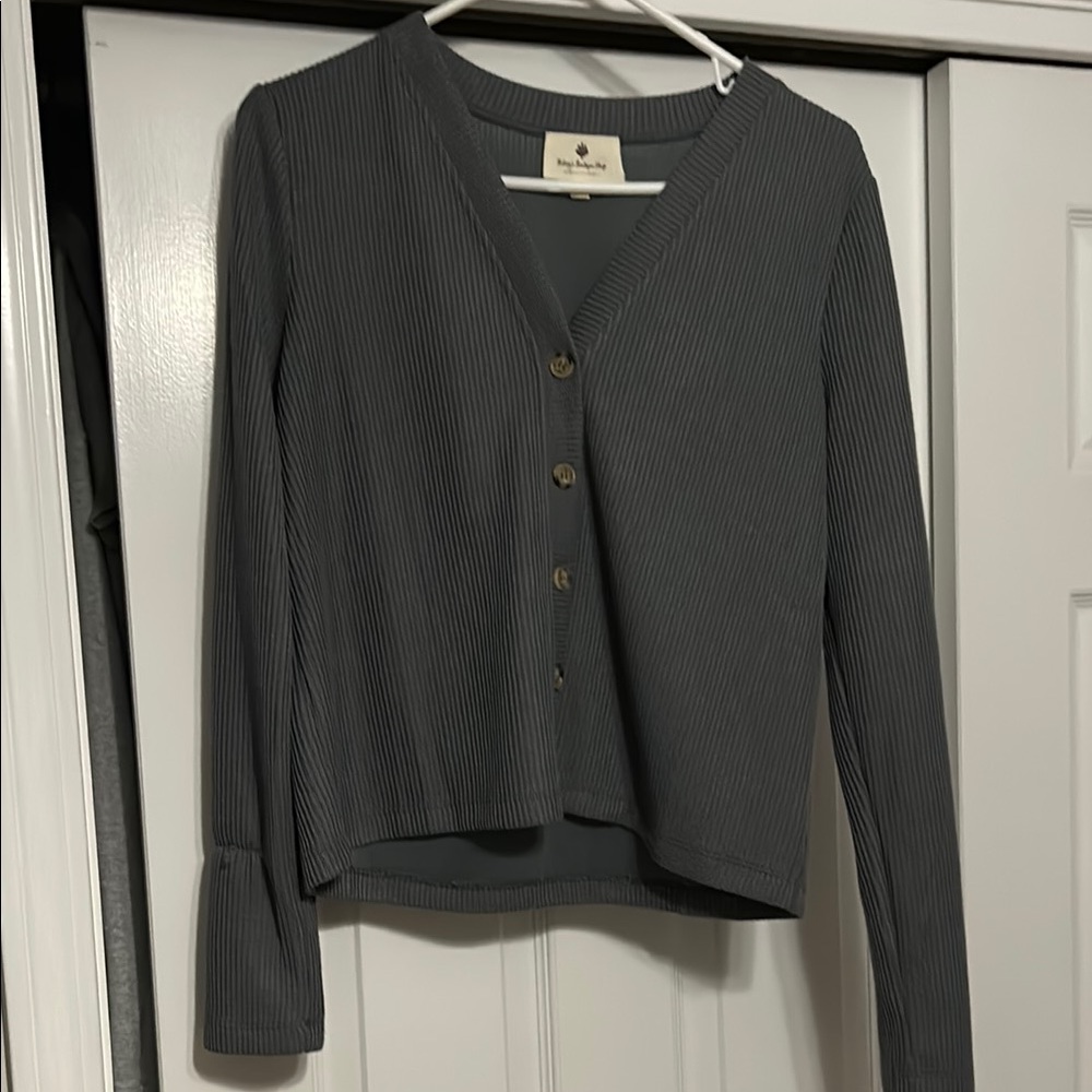 Gray Ribbed Cardigan
